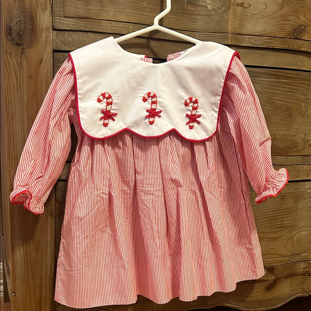 Red and White Striped Dress with Candy Cane Embroidery